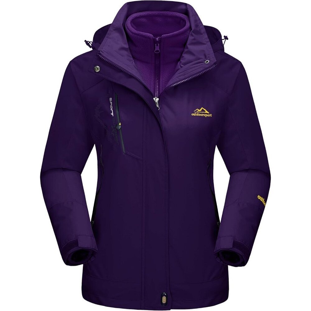 Women's Dark White Purple Winter Snow Ski Jacket Coats Waterproof Fleece Lined